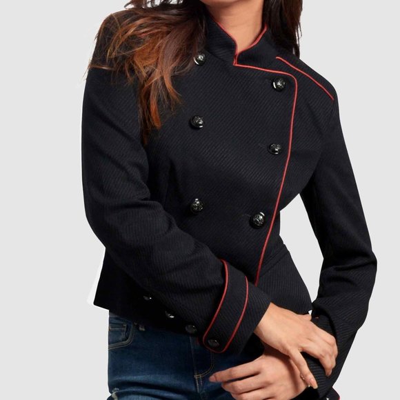 OLGYN Women’Double Breasted Black Military Jacket - Picture 3 of 4